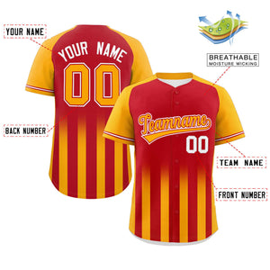 Custom Red Yellow Raglan Sleeves Gradient Thick Stripe Authentic Baseball Jersey