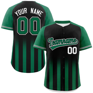 Custom Black Kelly Green Raglan Sleeves Gradient Thick Stripe Authentic Baseball Jersey