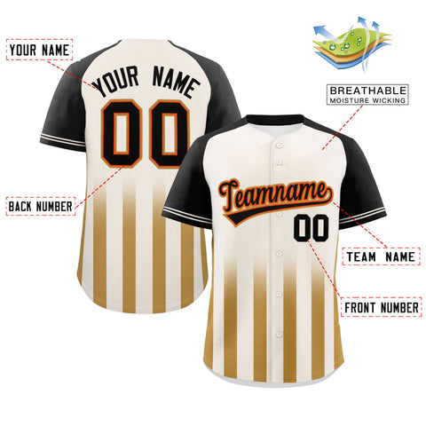 Custom Cream Black Raglan Sleeves Gradient Thick Stripe Authentic Baseball Jersey