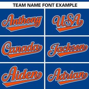 Custom Royal Orange Raglan Sleeves Gradient Thick Stripe Authentic Baseball Jersey