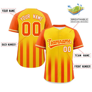 Custom Gold Orange Raglan Sleeves Gradient Thick Stripe Authentic Baseball Jersey