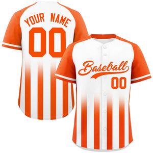 Custom White Orange Raglan Sleeves Gradient Thick Stripe Authentic Baseball Jersey