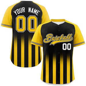 Custom Black Gold Raglan Sleeves Gradient Thick Stripe Authentic Baseball Jersey