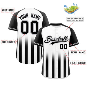 Custom White Black Raglan Sleeves Gradient Thick Stripe Authentic Baseball Jersey