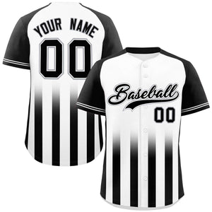 Custom White Black Raglan Sleeves Gradient Thick Stripe Authentic Baseball Jersey