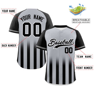 Custom Gray Black Raglan Sleeves Gradient Thick Stripe Authentic Baseball Jersey