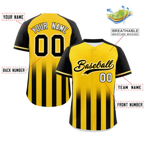 Custom Gold Black Raglan Sleeves Gradient Thick Stripe Authentic Baseball Jersey