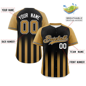 Custom Black Old Gold Raglan Sleeves Gradient Thick Stripe Authentic Baseball Jersey