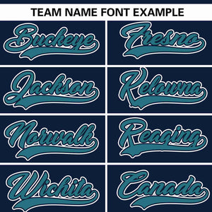 Custom Navy Aqua Raglan Sleeves Gradient Thick Stripe Authentic Baseball Jersey