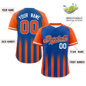 Custom Royal Orange Raglan Sleeves Gradient Thick Stripe Authentic Baseball Jersey