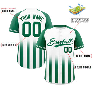 Custom White Kelly Green Raglan Sleeves Gradient Thick Stripe Authentic Baseball Jersey