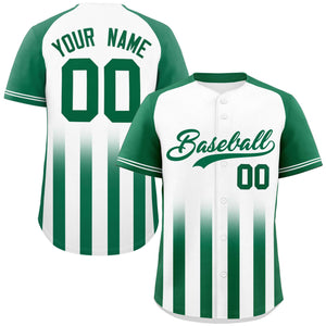 Custom White Kelly Green Raglan Sleeves Gradient Thick Stripe Authentic Baseball Jersey