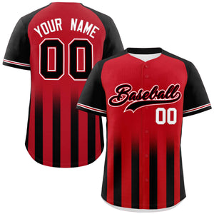 Custom Red Black Raglan Sleeves Gradient Thick Stripe Authentic Baseball Jersey