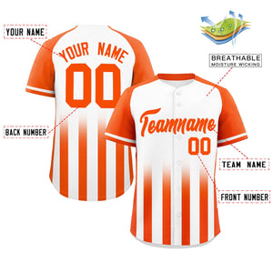 Custom White Orange Raglan Sleeves Gradient Thick Stripe Authentic Baseball Jersey