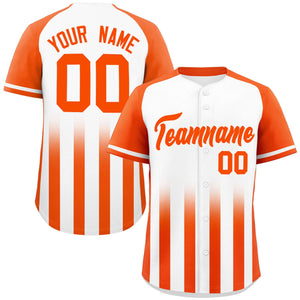 Custom White Orange Raglan Sleeves Gradient Thick Stripe Authentic Baseball Jersey