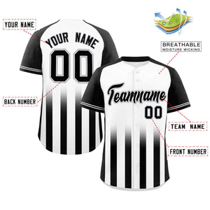 Custom White Black Raglan Sleeves Gradient Thick Stripe Authentic Baseball Jersey