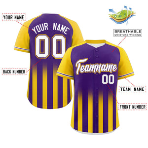 Custom Purple Gold Raglan Sleeves Gradient Thick Stripe Authentic Baseball Jersey