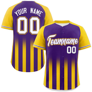 Custom Purple Gold Raglan Sleeves Gradient Thick Stripe Authentic Baseball Jersey