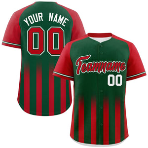 Custom Green Red Raglan Sleeves Gradient Thick Stripe Authentic Baseball Jersey