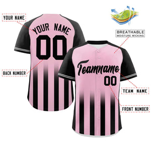 Custom Light Pink Black Raglan Sleeves Gradient Thick Stripe Authentic Baseball Jersey