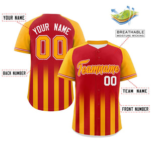 Custom Red Yellow Raglan Sleeves Gradient Thick Stripe Authentic Baseball Jersey