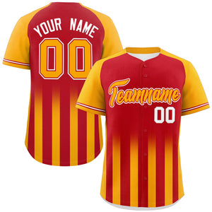 Custom Red Yellow Raglan Sleeves Gradient Thick Stripe Authentic Baseball Jersey