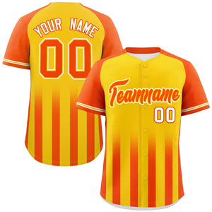 Custom Gold Orange Raglan Sleeves Gradient Thick Stripe Authentic Baseball Jersey