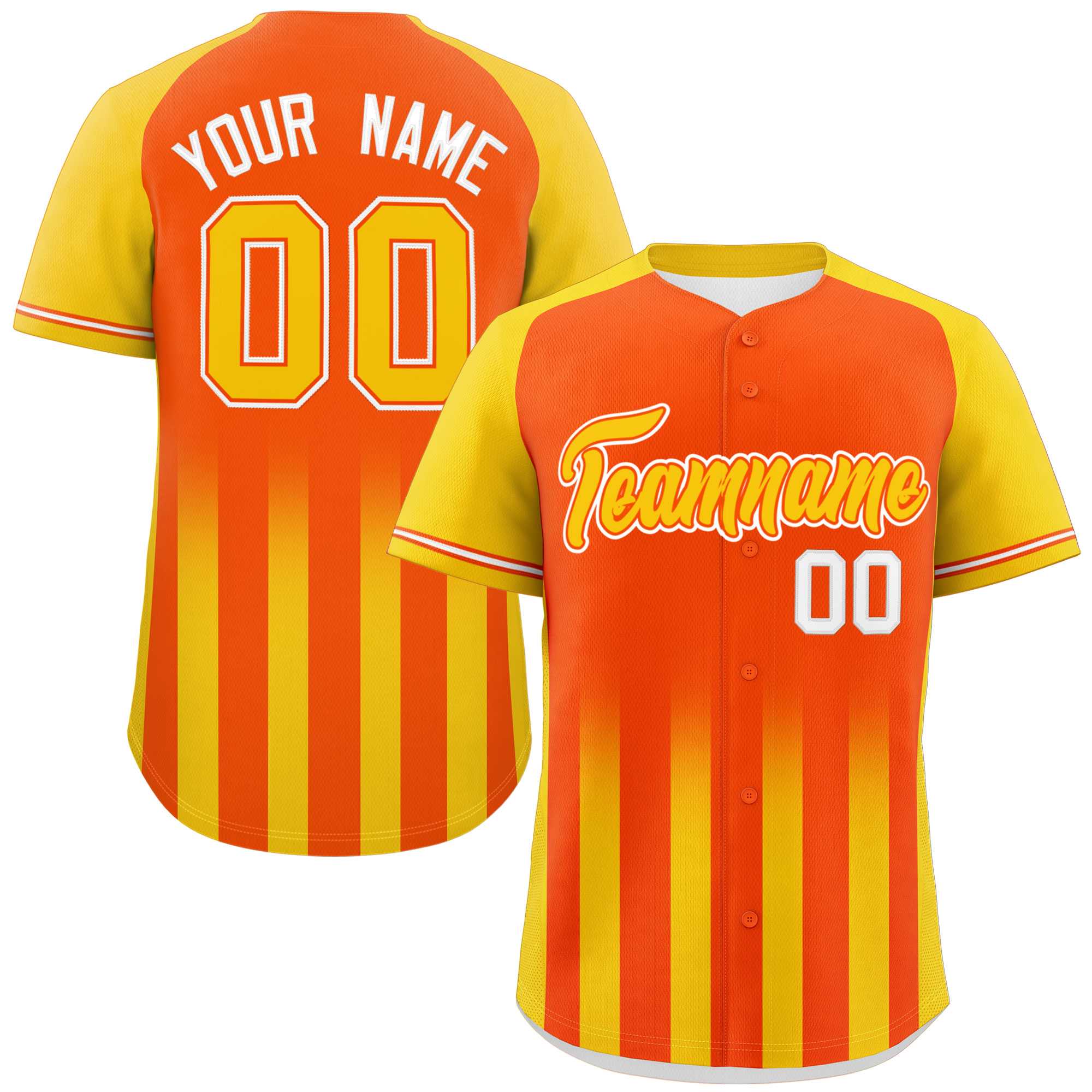 Custom Orange Gold Raglan Sleeves Gradient Thick Stripe Authentic Baseball Jersey