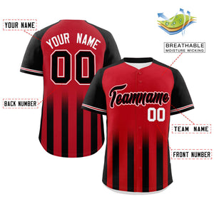 Custom Red Black Raglan Sleeves Gradient Thick Stripe Authentic Baseball Jersey