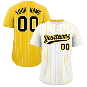 Custom White Gold Pinstripe Personalized Two-Tone Authentic Baseball Jersey