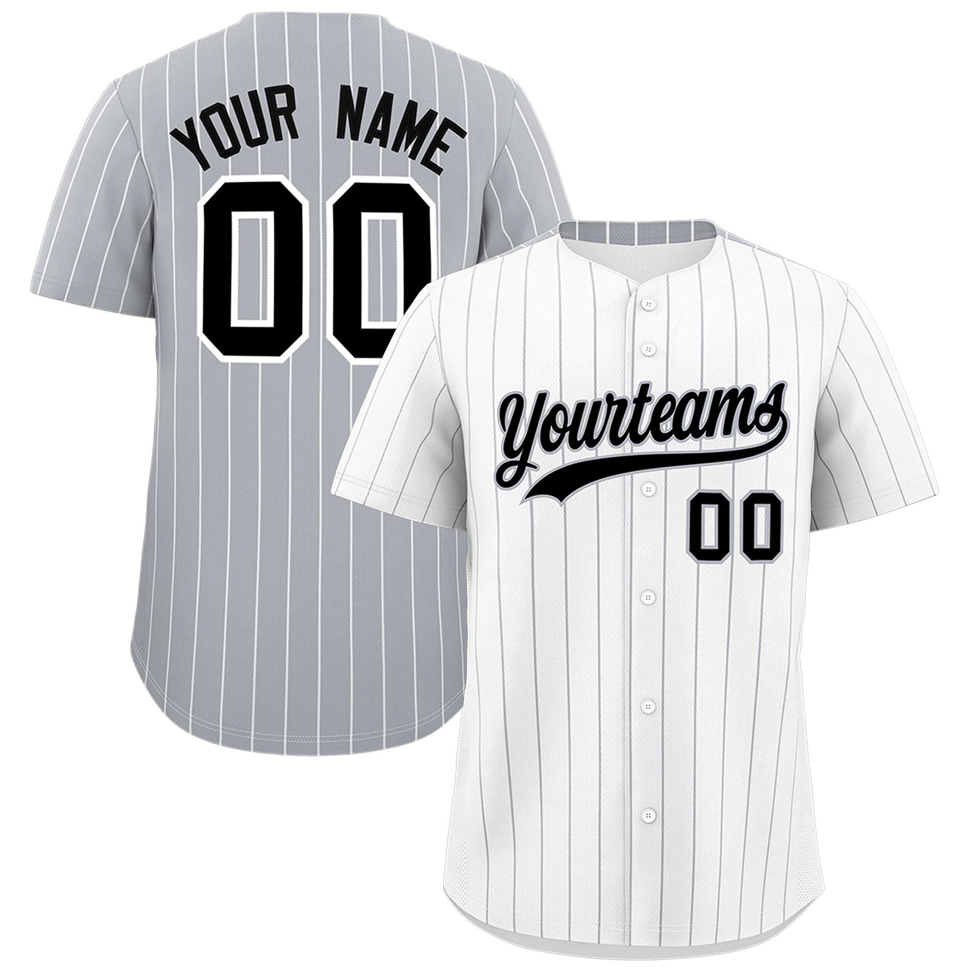 Custom White Gray Pinstripe Personalized Two-Tone Authentic Baseball Jersey