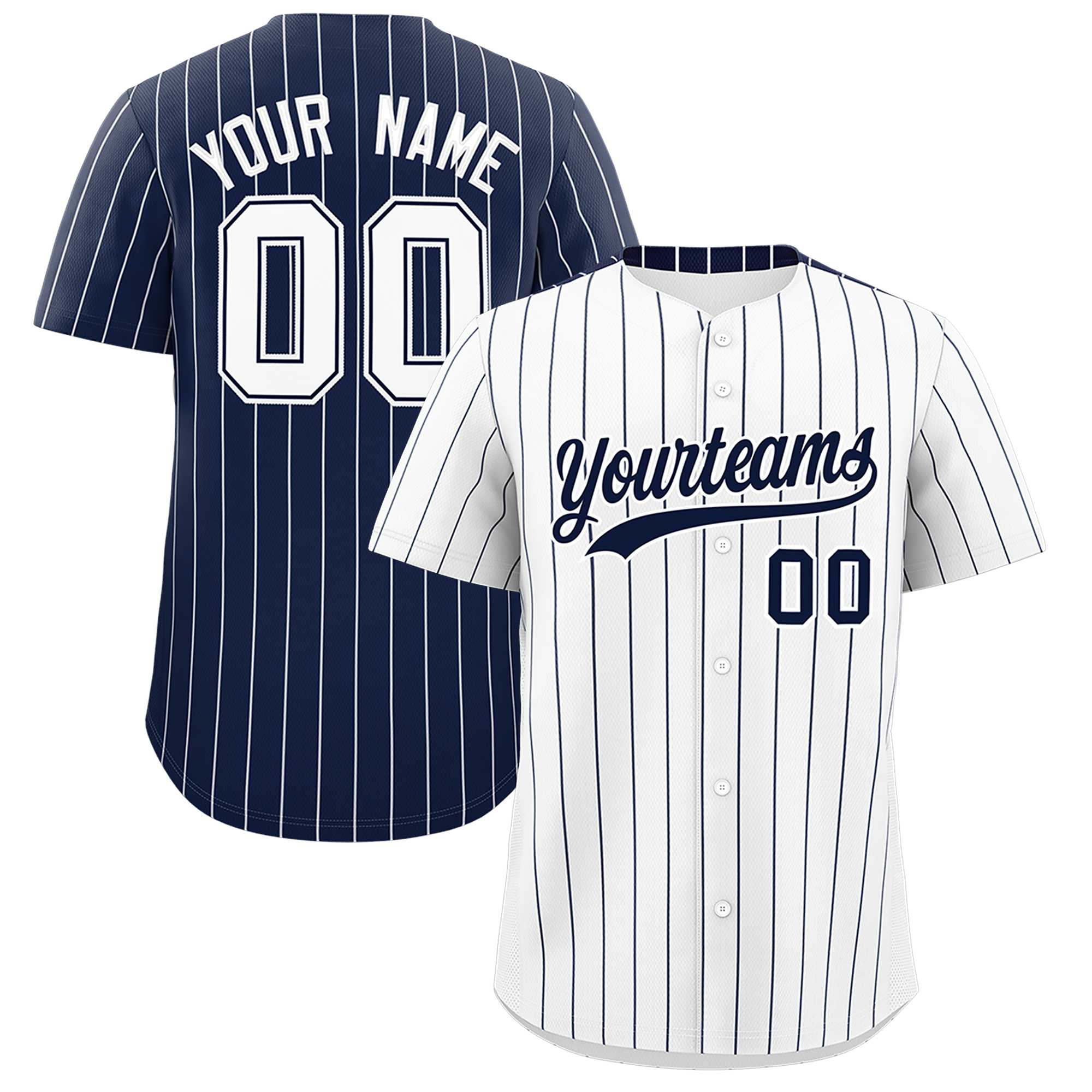 Custom White Navy Pinstripe Personalized Two-Tone Authentic Baseball Jersey