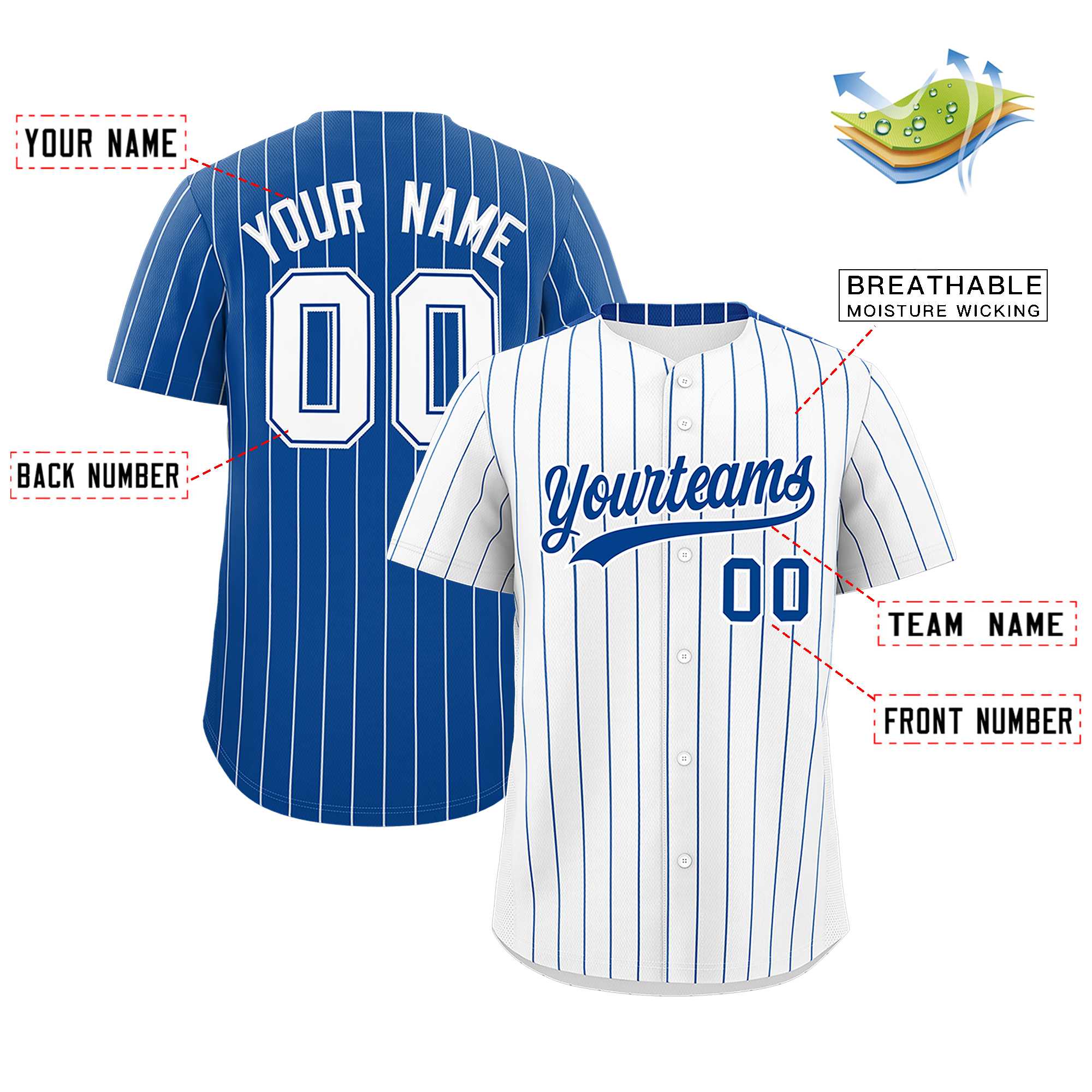 Custom White Royal Pinstripe Personalized Two-Tone Authentic Baseball Jersey