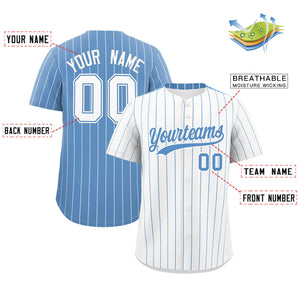 Custom White Light Blue Pinstripe Personalized Two-Tone Authentic Baseball Jersey