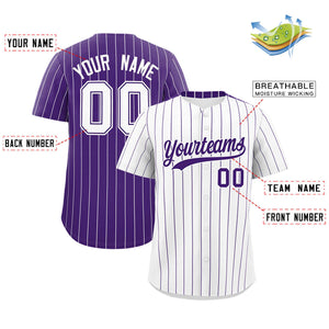 Custom White Purple Pinstripe Personalized Two-Tone Authentic Baseball Jersey