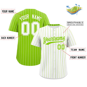 Custom White Neon Green Pinstripe Personalized Two-Tone Authentic Baseball Jersey