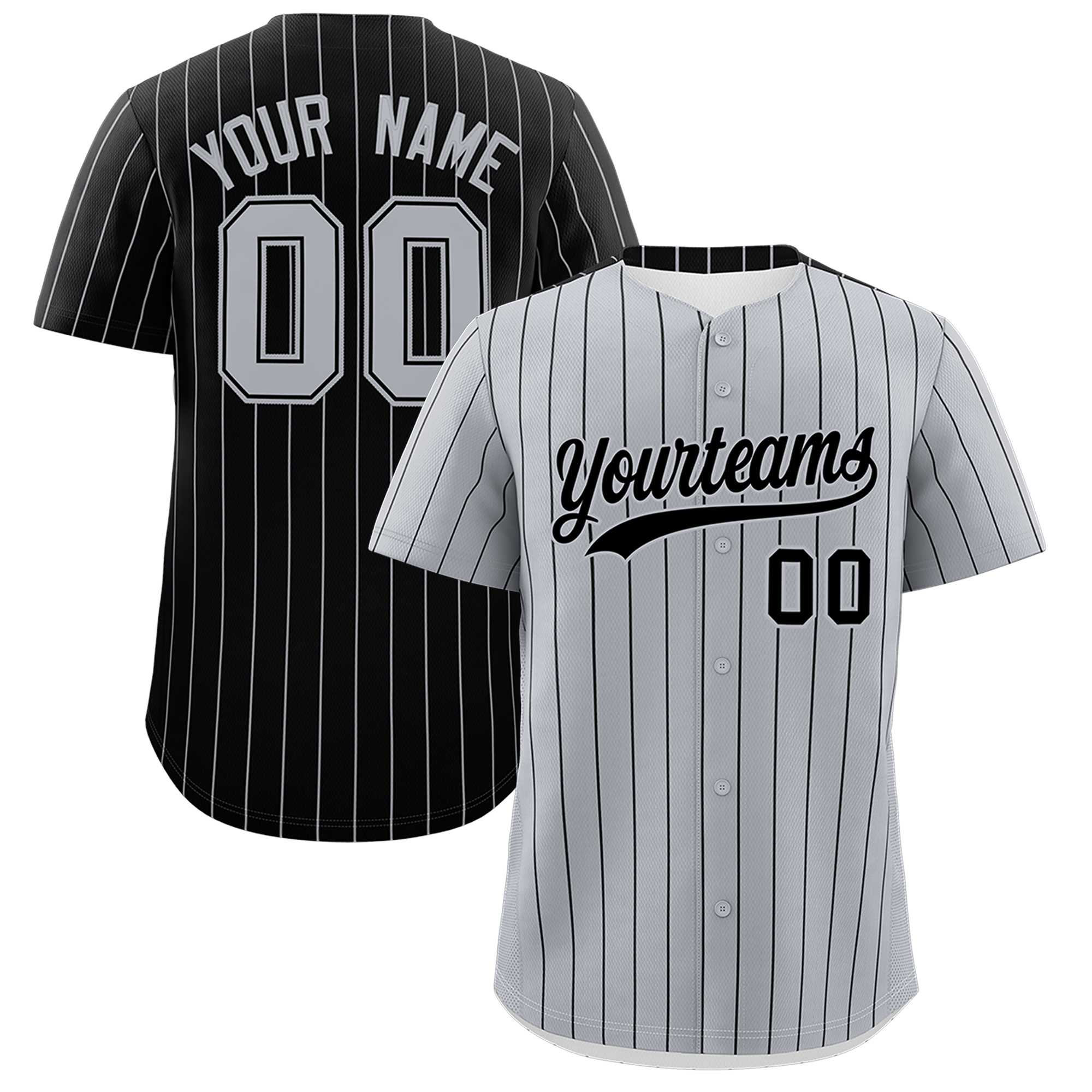 Custom Gray Black Pinstripe Personalized Two-Tone Authentic Baseball Jersey