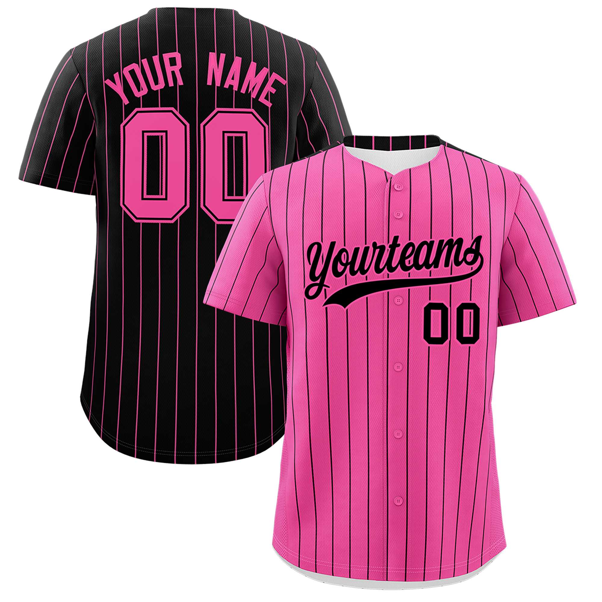 Custom Pink Black Pinstripe Personalized Two-Tone Authentic Baseball Jersey