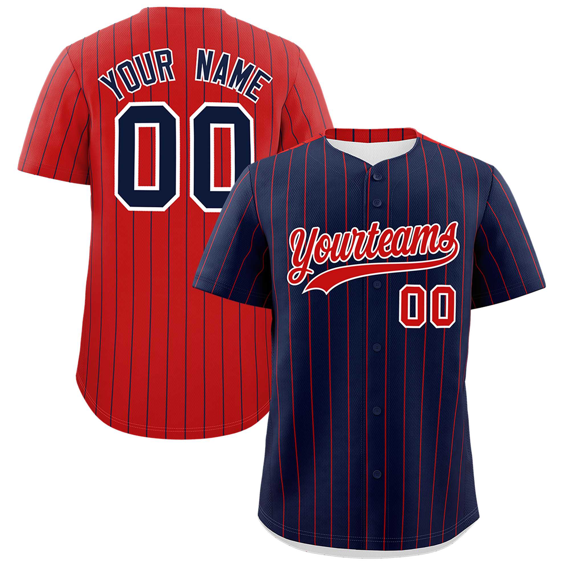 Custom Navy Red Pinstripe Personalized Two-Tone Authentic Baseball Jersey