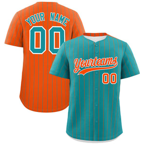 Custom Aqua Orange Pinstripe Personalized Two-Tone Authentic Baseball Jersey