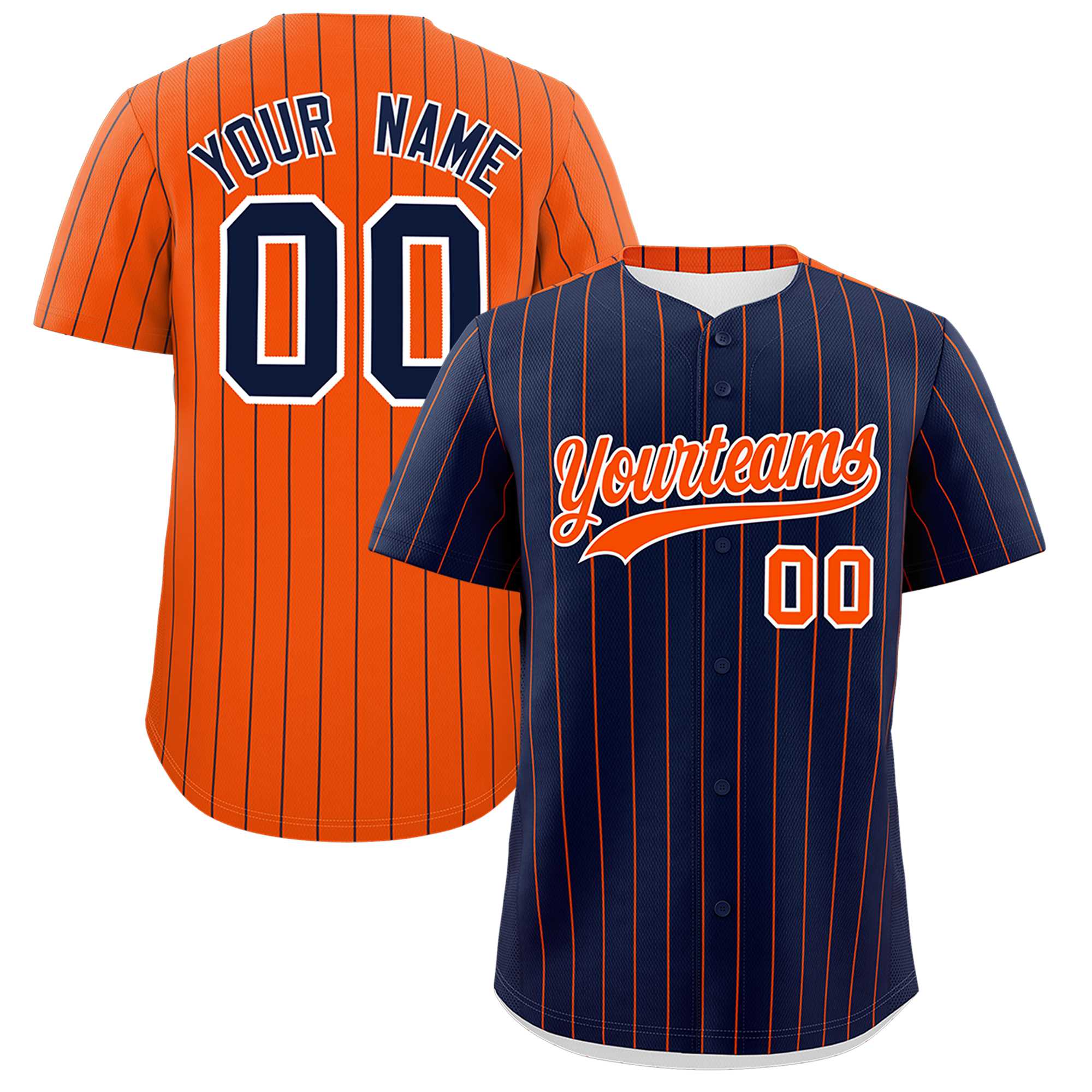 Custom Navy Orange Pinstripe Personalized Two-Tone Authentic Baseball Jersey