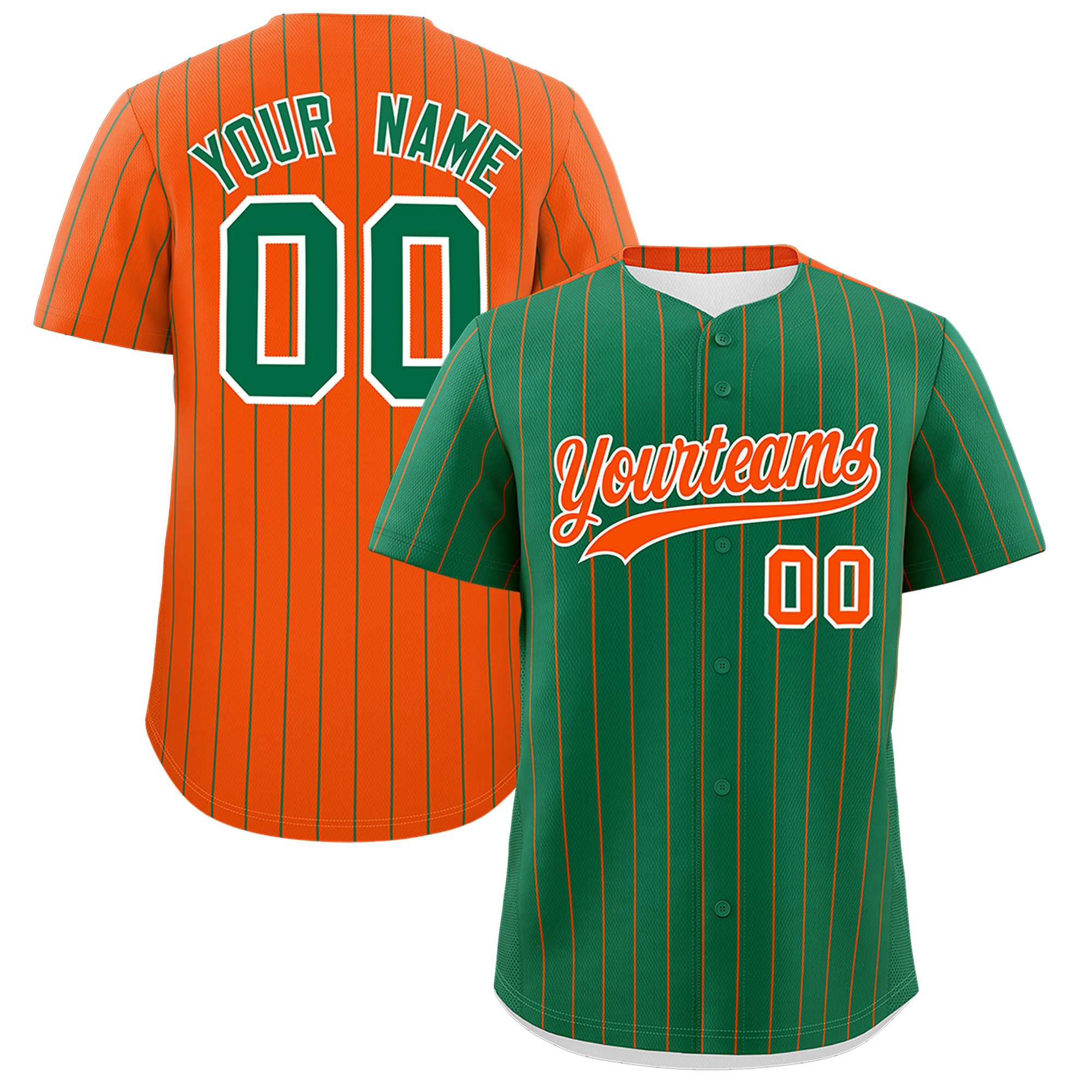 Custom Kelly Green Orange Pinstripe Personalized Two-Tone Authentic Baseball Jersey