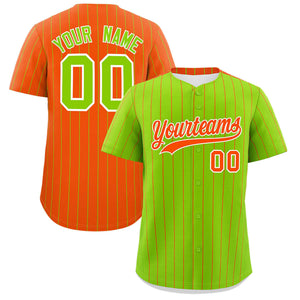 Custom Neon Green Orange Pinstripe Personalized Two-Tone Authentic Baseball Jersey