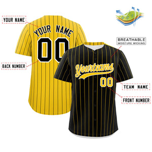 Custom Black Gold Pinstripe Personalized Two-Tone Authentic Baseball Jersey