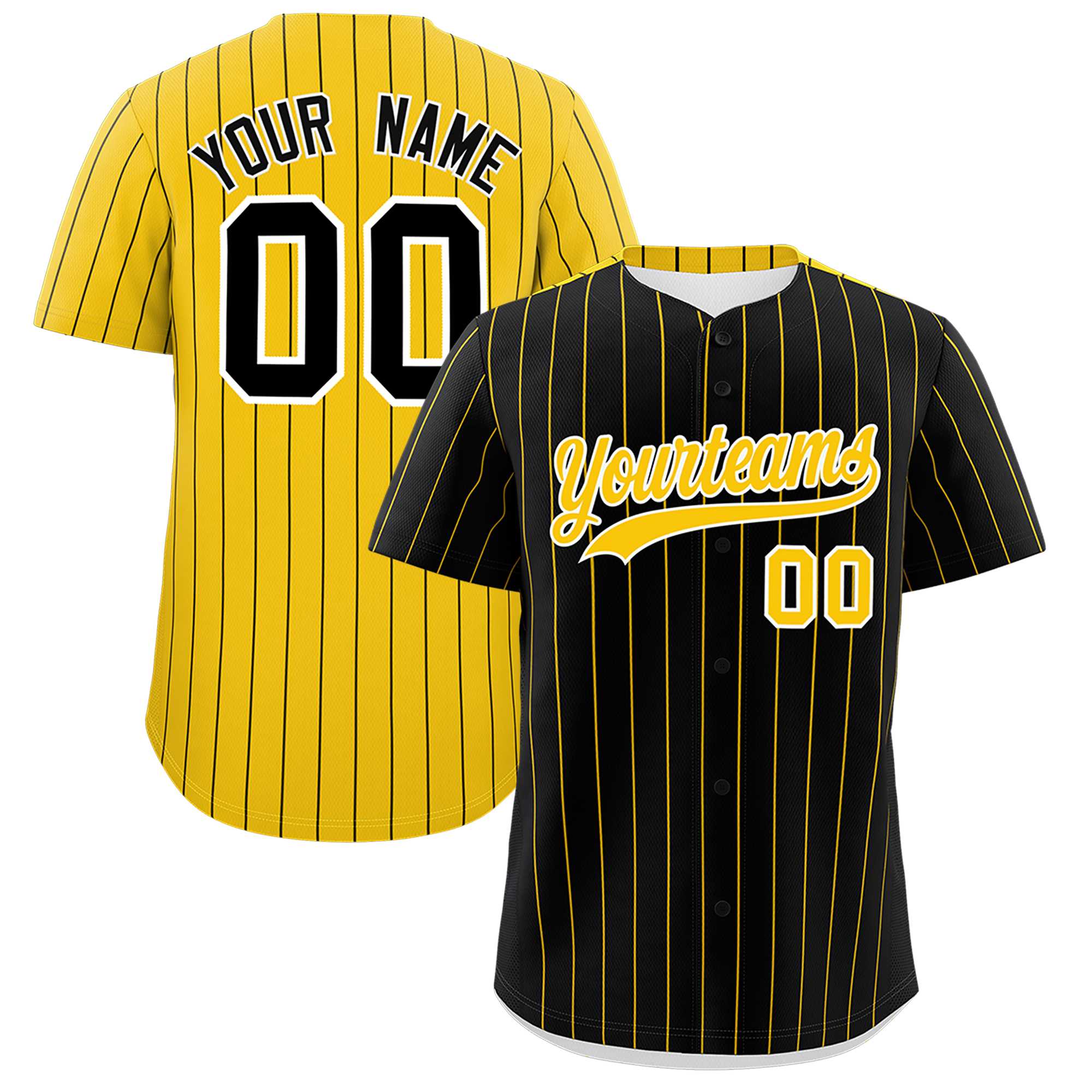 Custom Black Gold Pinstripe Personalized Two-Tone Authentic Baseball Jersey