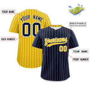 Custom Navy Gold Pinstripe Personalized Two-Tone Authentic Baseball Jersey