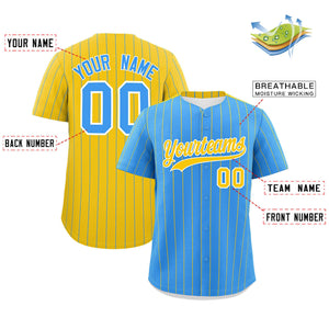 Custom Powder Blue Gold Pinstripe Personalized Two-Tone Authentic Baseball Jersey