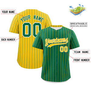 Custom Kelly Green Gold Pinstripe Personalized Two-Tone Authentic Baseball Jersey