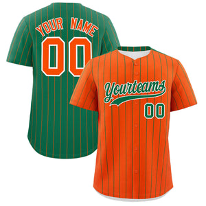 Custom Orange Kelly Green Pinstripe Personalized Two-Tone Authentic Baseball Jersey