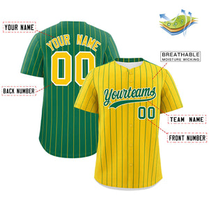 Custom Gold Kelly Green Pinstripe Personalized Two-Tone Authentic Baseball Jersey